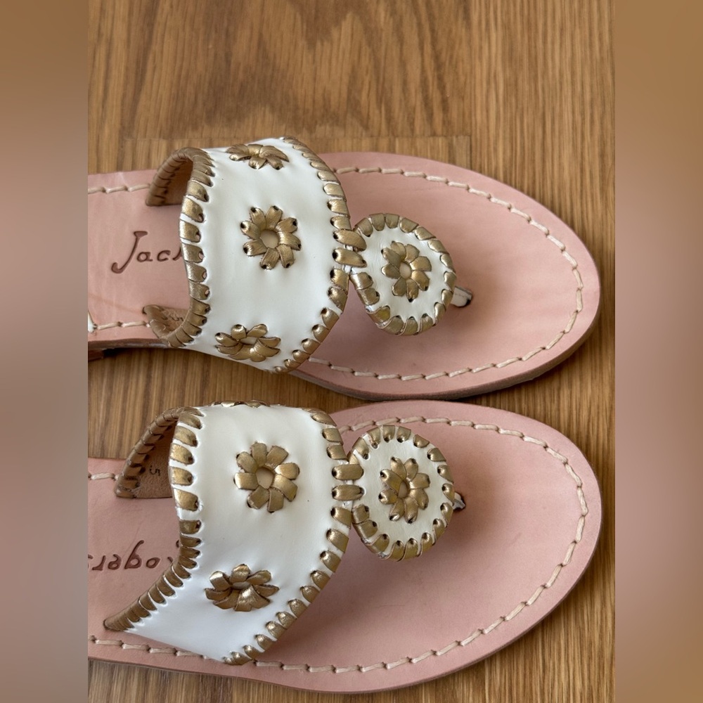 Jack Rogers Nantucket White & Gold Leather Sandal, Women's 5 - NWT/NWB - Picture 9 of 12